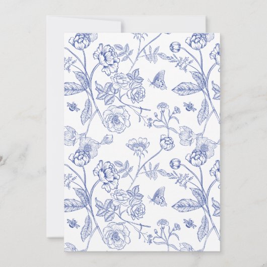 Chinoiserie Frans Blauw 100ste Verjaardagsfeest Kaart (Achterkant)