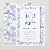 Chinoiserie Frans Blauw 100ste Verjaardagsfeest Kaart (Voorkant / Achterkant)