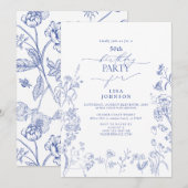 Chinoiserie Frans Blauw Bloemen 50ste Verjaardag Kaart (Voorkant / Achterkant)