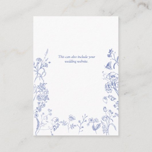 Chinoiserie Frans Blauw Bloemen Bruiloft Details Informatiekaartje (Achterkant)