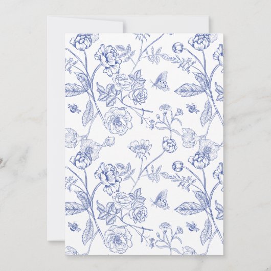 Chinoiserie Frans Blauw Script 60ste Verjaardagsfe Kaart (Achterkant)