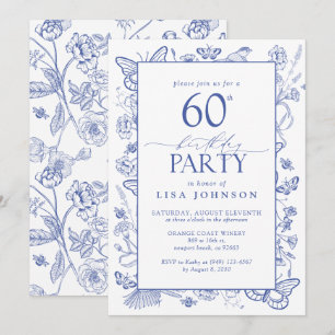 Chinoiserie Frans Blauw Script 60ste Verjaardagsfe Kaart