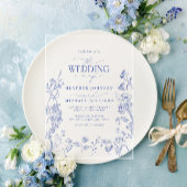 Chinoiserie Frans Blauw Victoriaans Bloemen Bruilo Acryl Uitnodigingen