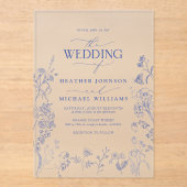 Chinoiserie Frans Blauw Victoriaans Bloemen Bruilo Acryl Uitnodigingen (Voorkant)