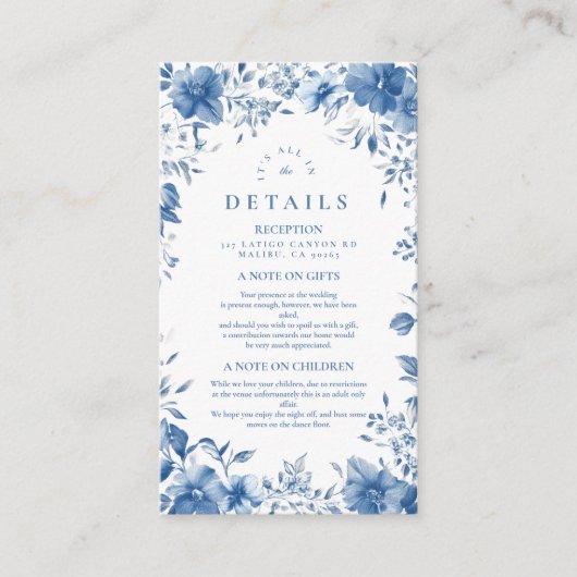 Chinoiserie Frans Blauw Victoriaans Bloemen Bruilo Informatiekaartje (Voorkant)