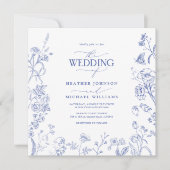 Chinoiserie Frans Blauw Victoriaans Bloemen Bruilo Kaart (Voorkant)