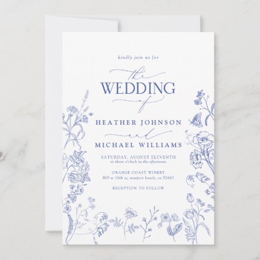 Chinoiserie Frans Blauw Victoriaans Bloemen Bruilo Kaart (Voorkant)