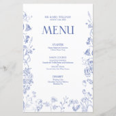 Chinoiserie Frans Blauw Victoriaans Bruiloft Menu (Voorkant)
