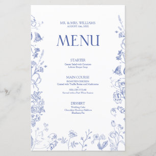 Chinoiserie Frans Blauw Victoriaans Bruiloft Menu