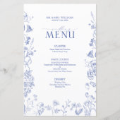 Chinoiserie Frans Blauw Victoriaans Bruiloft Menu (Voorkant)