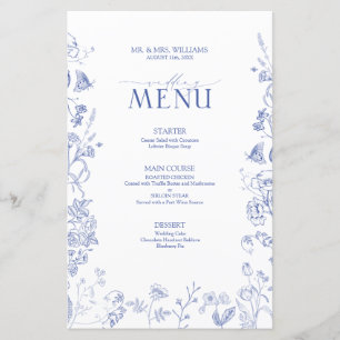 Chinoiserie Frans Blauw Victoriaans Bruiloft Menu