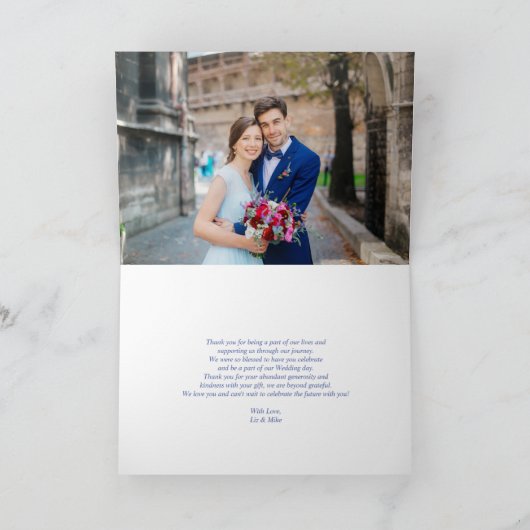 Chinoiserie Frans Blauw Victoriaans Foto Bruiloft Kaart (Binnen)