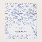 Chinoiserie Frans Blauw Victoriaans Place Card Kaart (Buitenkant ongevouwen)