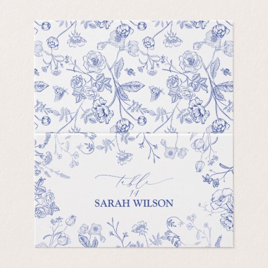 Chinoiserie Frans Blauw Victoriaans Place Card Kaart (Buitenkant ongevouwen)