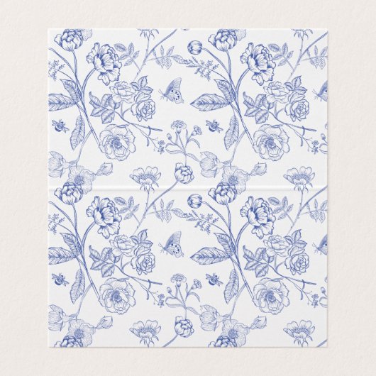Chinoiserie Frans Blauw Victoriaans Place Card Kaart (Binnenkant ongevouwen)