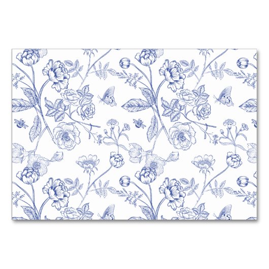 Chinoiserie Frans Blauw Victoriaans Voedsel Plaats Kaart (Achterkant)