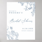 Chinoiserie Frans Blauw Vrijgezellenfeest Welkom Poster (Voorkant)