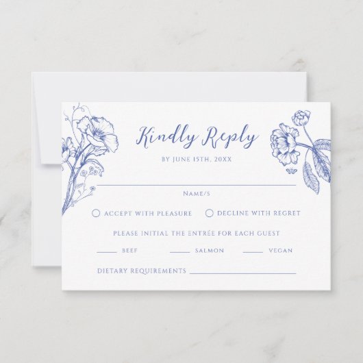 Chinoiserie Frans  Bloemen RSVP Kaartje (Voorkant)