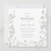 Chinoiserie Franse Groene Victoriaans Bloemen Huwe Kaart (Voorkant)