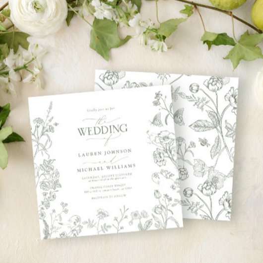 Chinoiserie Franse Groene Victoriaans Bloemen Huwe Kaart