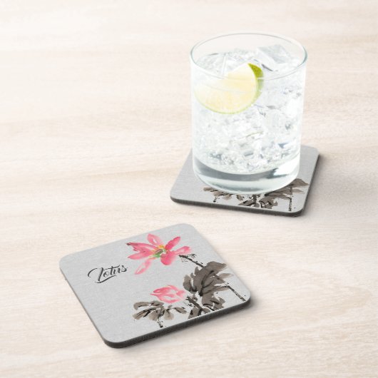 Chinoiserie Freehand Waterverf Floral Lotus Beve Bier Onderzetter (Rechterzijde)