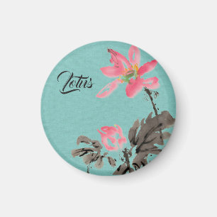 Chinoiserie Freehand Waterverf Floral Lotus Green Magneet