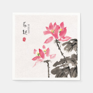 Chinoiserie Freehand Waterverf Floral Lotus Servet