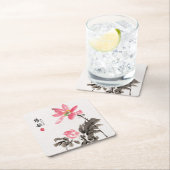 Chinoiserie Freehand Waterverf Floral Lotus Squar Kartonnen Onderzetters (Insitu)