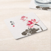 Chinoiserie Freehand Waterverf Lotus Flowers Kartonnen Onderzetters (Schuin)