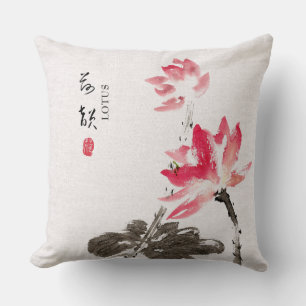 Chinoiserie Freehand Waterverf Lotus Flowers Kussen