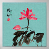 Chinoiserie Freehand Waterverf Lotus Flowers Pos Poster (Voorkant)