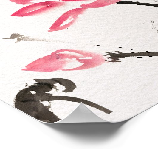 Chinoiserie Freehand Waterverf Lotus Flowers Poster (Hoek)