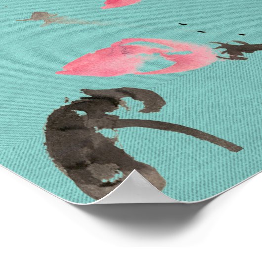 Chinoiserie Freehand Waterverf Lotus Flowers Poster (Hoek)