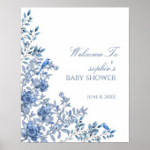 Chinoiserie French Blue Welcome Baby Sign Poster (Voorkant)