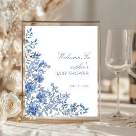 Chinoiserie French Blue Welcome Baby Sign Poster