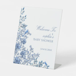 Chinoiserie French Blue Welkom Baby Reclamebord Met Voetstuk