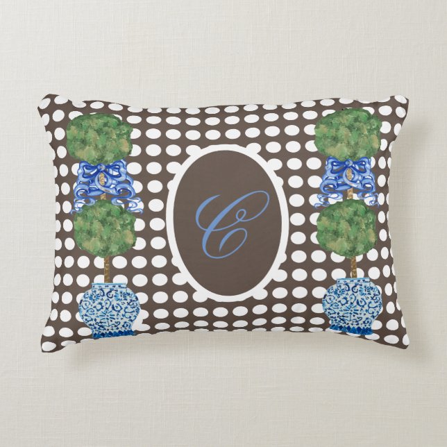 Chinoiserie Garden Topiary Ginger Jar Jars Throw Accent Kussen (Voorkant)