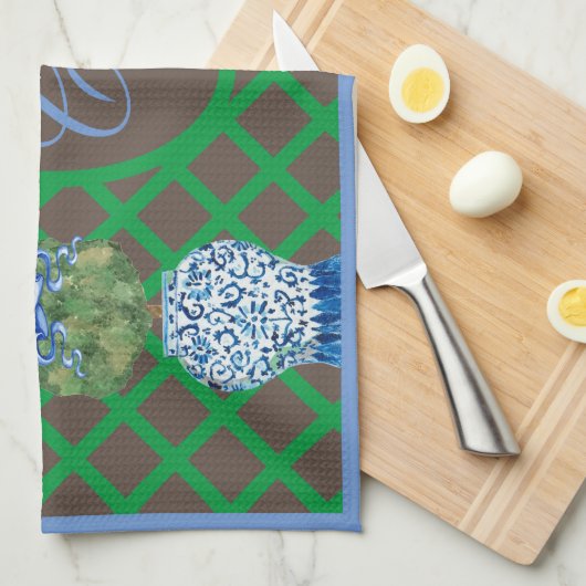 Chinoiserie Garden Topiary Ginger Jar Placema Theedoek (Quarter Fold)