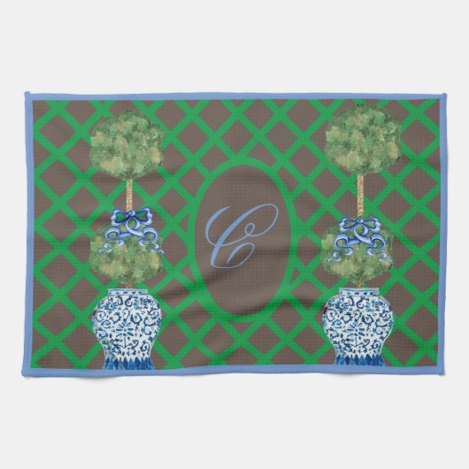 Chinoiserie Garden Topiary Ginger Jar Placema Theedoek (Horizontaal)
