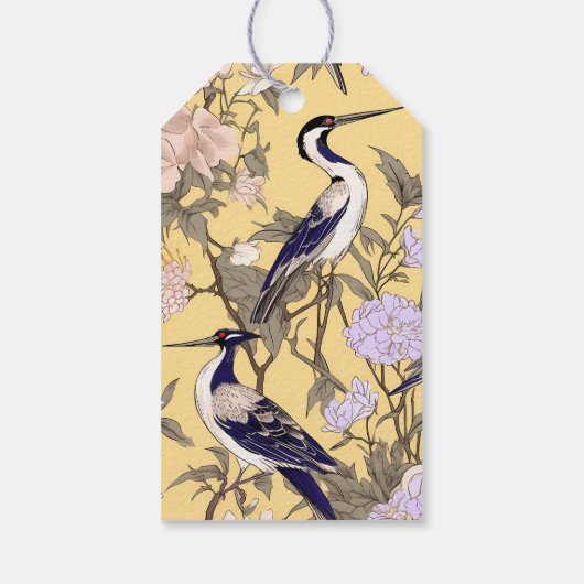 Chinoiserie Geel Bloemen Egret Cadeaulabel (Achterkant)
