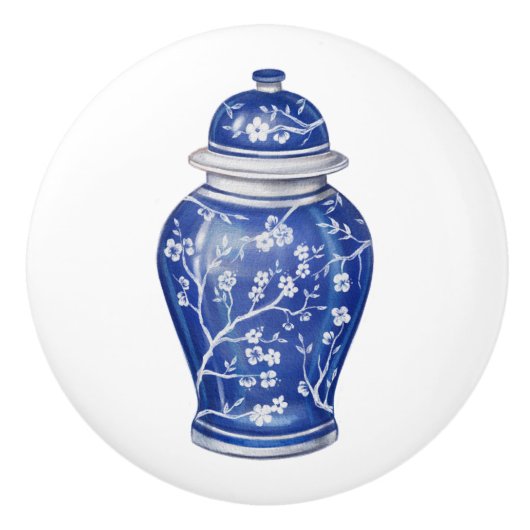 Chinoiserie-gemberpot blauw keramische knop (Voorkant)
