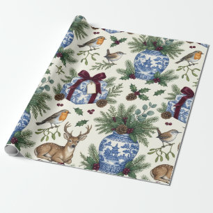 Chinoiserie-gemberpot Burgundy-lint Kerstcadeau Cadeaupapier