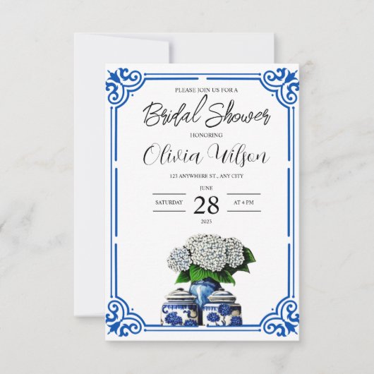 Chinoiserie-gemberpot & Hydrangea-uitnodiging Kaart (Voorkant)