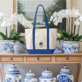 Chinoiserie-gemberpot met blauwe strik contrastere tote bag