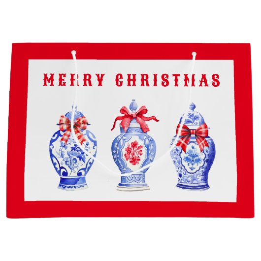 Chinoiserie gemberpot met rode strik | Kerstmis Groot Cadeauzakje (Voorkant)