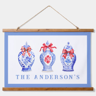 Chinoiserie gemberpot met rode strik   Kerstmis Hangend Wandkleed