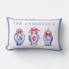 Chinoiserie gemberpot met rode strik kussen