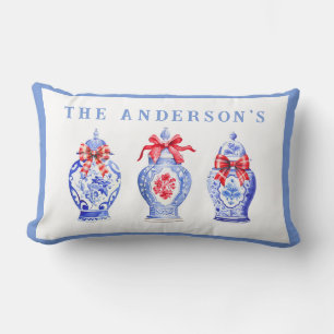 Chinoiserie gemberpot met rode strik kussen