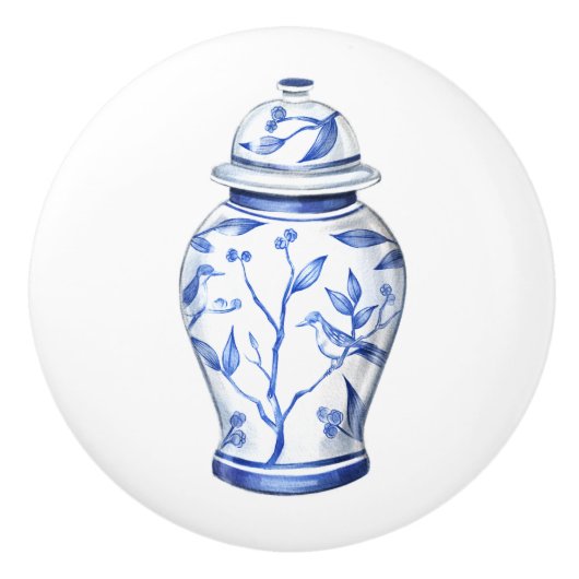 Chinoiserie-gemberpot wit keramische knop (Voorkant)
