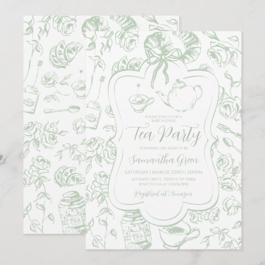 Chinoiserie Geslacht Neutrale Thee Party Baby Show Kaart (Voorkant / Achterkant)